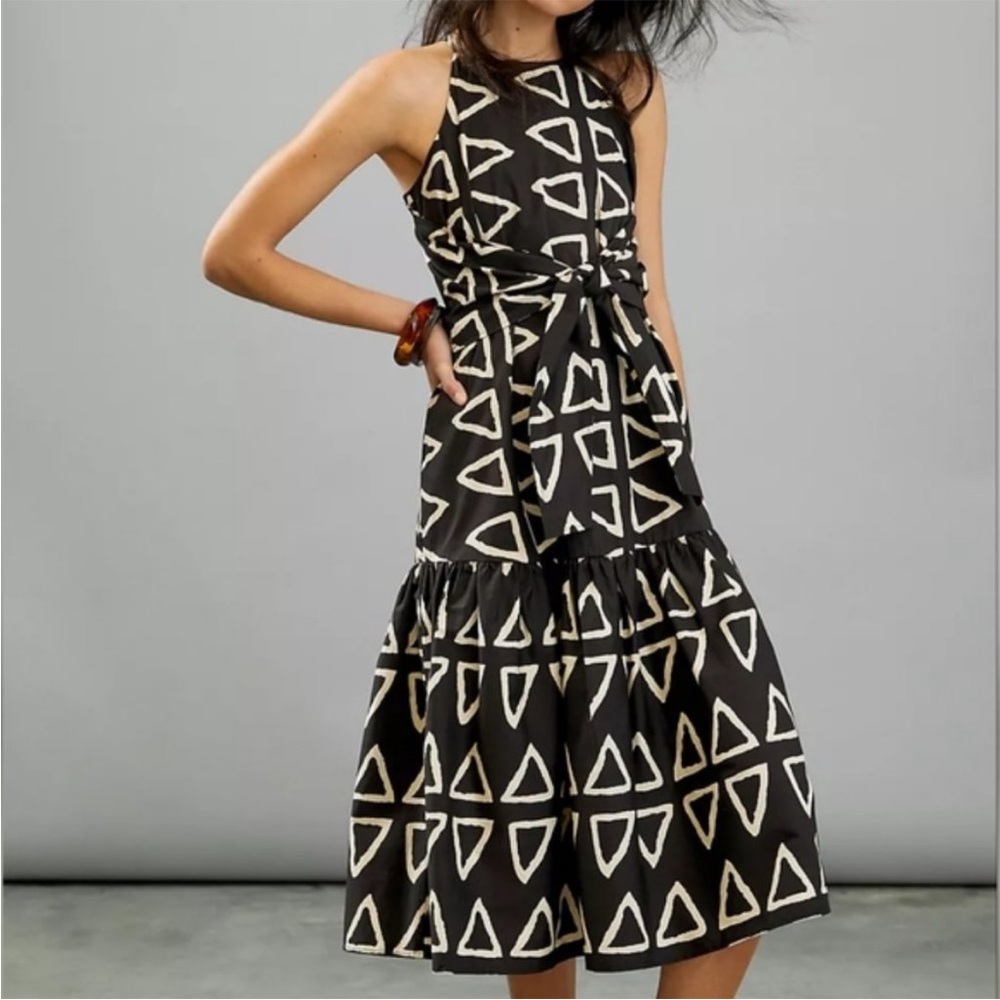 Corey Lynn Calter Black Midi Dress with Cream Triangle Print
